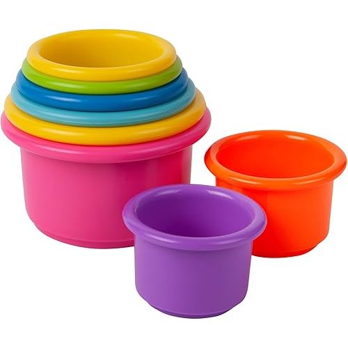 The First Years Stack & Count Stacking Cups - Colorful Baby Stacking Water Toys Set - Stackable Cups for Learning - Baby Bath Toys - Toddler Water Table Toys - 8 Count