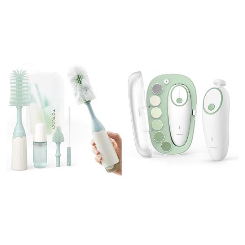 Momcozy Bottle Brush Kit with Innovative Push-Press Design & Baby Nail File Electric Green