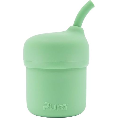 Pura my-my Silicone Straw Cup| Spill Proof, Reusable, Food Grade Silicone, Plastic-Free | For Kids, Toddlers, Babies & Infants - (Moss)