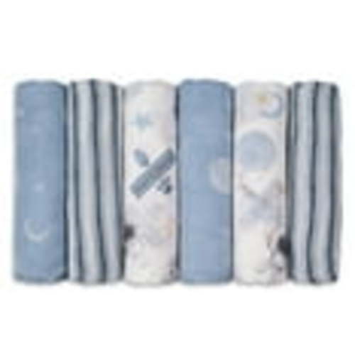 Gllquen Baby Muslin Swaddle Blankets 6-Pack Cotton Wrap for Newborn Infant Boys Girls, 27 X 27", Astronaut