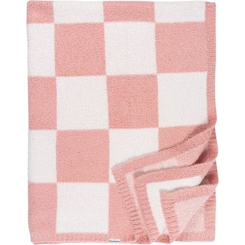 Gerber Unisex Baby Cozy Soft Silky Mink Checkerboard Grid Blanket, Pink Check, One Size