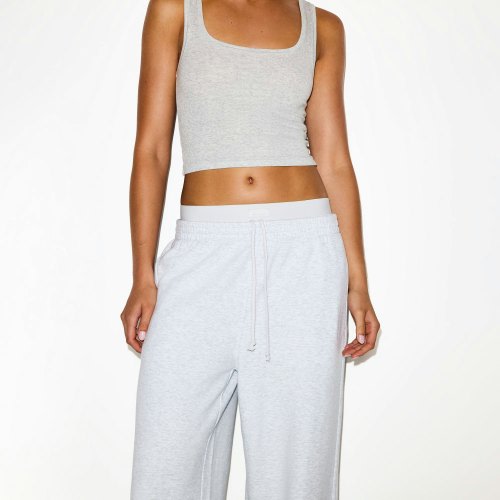 COTTON FLEECE OVERSIZED DOUBLE WAISTBAND PANT | LIGHT HEATHER GREY | LARGE