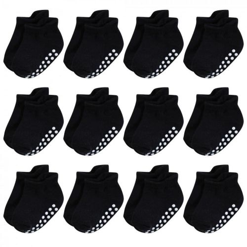 Hudson Baby Infant Boy Non-Skid No-Show Socks, Black, 0-6 Months