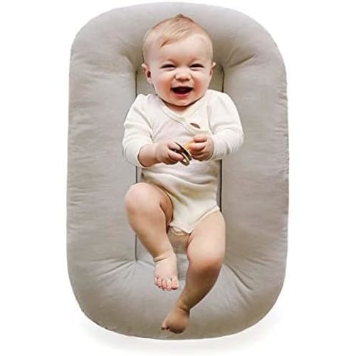 Baby Lounger for Newborn, Newborn Lounger Nest Sleeper, Infants Lounger Pillow Cosleeping for Baby in Bed, Soft Breathable Comfortable (Beige)