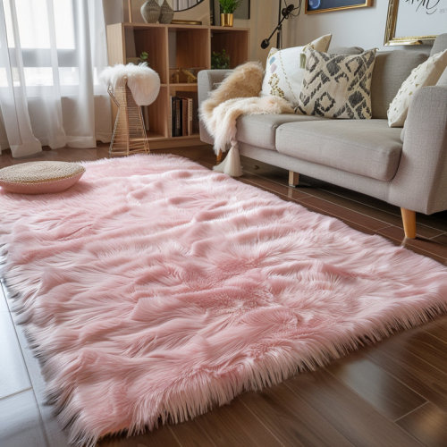 Divion Handmade Shag Faux Sheepskin Pink Area Rug