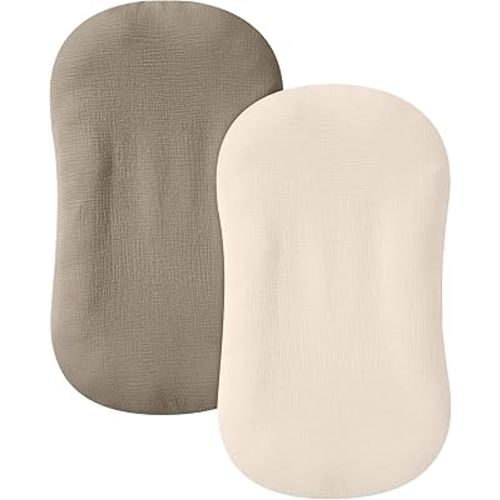 guruixu 2 Pack Muslin Baby Lounger Cover, 100% Cotton Infant Lounger Cover, Soft & Breathable Replacement Slipcover Fits Newborn Lounger for Baby Boys and Girls (Olive,Cream)