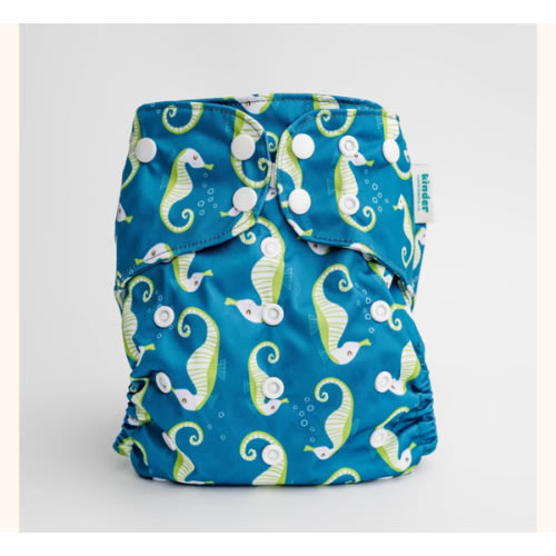 Seahorse Splendor: Essentials Pocket Cloth Diaper with Athletic Wicking Jersey, Grows with your Baby