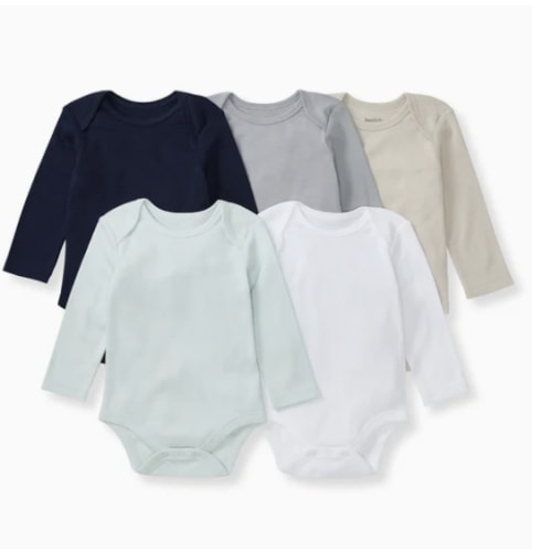 Solid Organic Cotton Long Sleeve Baby Bodysuits 5 Pack - Midnight