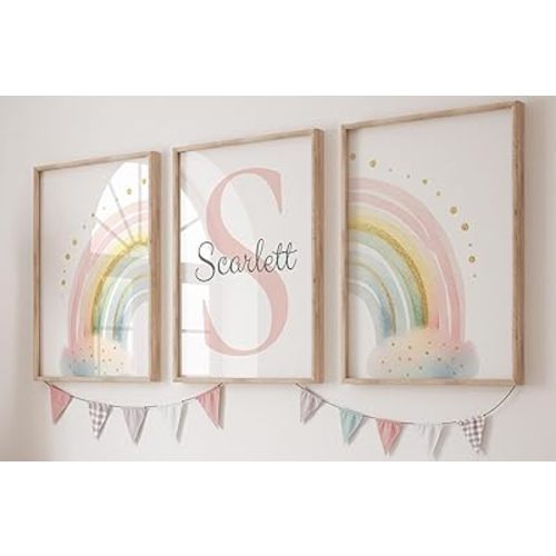Personalized Rainbow Set of 3 Unframed Poster Prints, Personalize Name, Rainbow Theme Room Decor, Girls Bedroom Nursery Decor, Girls Bedroom Prints (17x22)