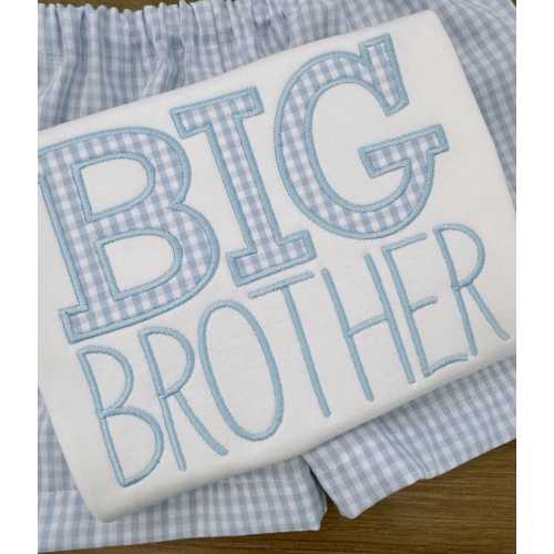 Big Brother Outfit - Gingham Shorts - Big Brother Shirt - Sibling Outfits - Big Brother Outfit - Toddler Boy Outfit - Applique Shirt