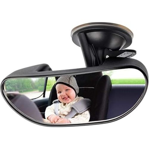 Baby Mirror for Car, GES Rear View Mirror 360 Degree Adjustable Strengthen Suction Cup Mirror for Car 5.9 x 2.2Inch - Black