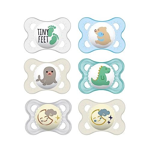 MAM Original Night Pacifiers 0-6 Months, Best for Breastfed Babies, Glow in The Dark, Unisex Boy, Value Pack, 6 Count