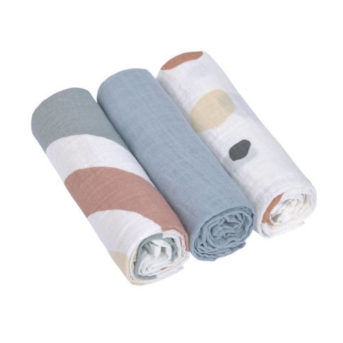 Swaddle & Burp Blanket (3 Pk) Style : Rainbow Powder Blue