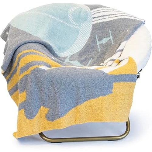 Star Wars Feather Knit Fluffy Throw Blanket - Death Star and Millennium Falcon Fuzzy Blanket Measures 50 x 60 inch, Super Soft Lightweight Bedding