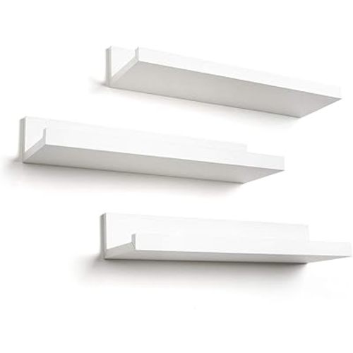Americanflat 14" Floating Shelves for Wall - Set of 3 - Engineered Wood Floating Shelf with Lipped Ledge - Floating Wall Shelves for Bedroom, Bathroom, Kitchen, Office, and Living Room - White