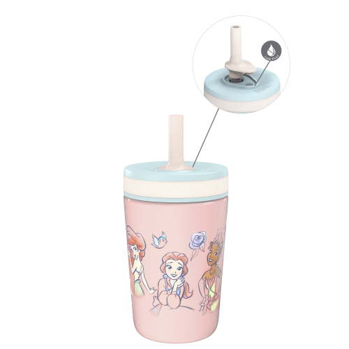 Zak Designs 12oz Disney Princess Kelso Toddler Cups For Travel or At Home, Vacuum Insulated Stainless Steel Sippy Cup With Leak-Proof Design For Kids (Ariel, Belle, Cinderella, Mulan, Tiana)