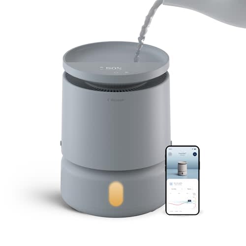 BLUEAIR Room Humidifier - DreamWell - 48Hr Top-Fill Mist-Free InvisibleMist Technology Aroma Stone for Essential Oils and Soothing Mood Lighting - Quiet Operation for Bedroom and Home Use, Grey