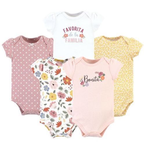 Hudson Baby Infant Girl Cotton Bodysuits, Bonita 5 Pack, Newborn