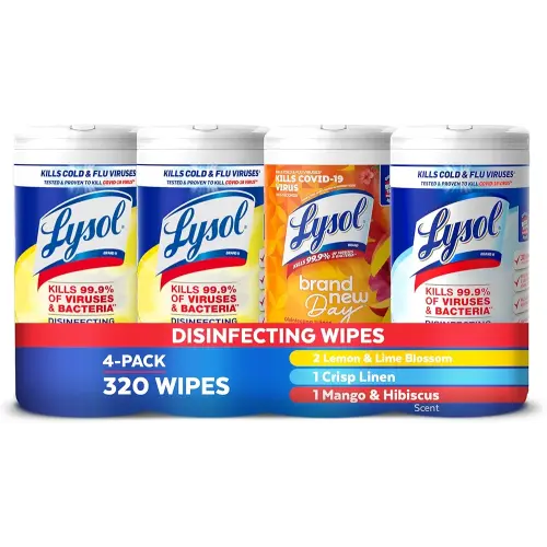 Lysol Disinfecting Wipes Bundle, Home Apartment Dorm Room Essentials and Cleaning Supplies, All Purpose Cleaner, Multi-surface Cleaning Wipes, Multi-Scent Sanitizing Wipes Bundle, 80 Count (4pk)