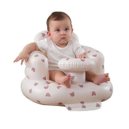 Inflatable Baby Seat for Babies 3-36 Months, Built in Air Pump Baby Chair Sit Me up Floor Seat for Baby, Bumbo Seat for Learning to Sit, Feeding, Camping (Bear with Tray)