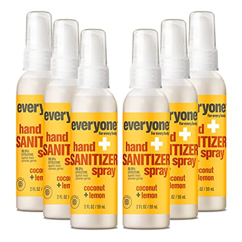 Everyone Hand Sanitizer Spray, 2 Ounce (Pack of 6), Coconut and Lemon, Sugar Cane Alcohol with Essential Oils, 99% Effective Against Germs and TSA friendly