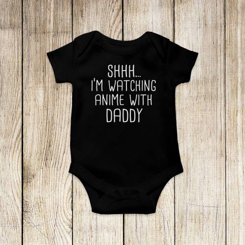 Anime Baby Bodysuit, Watching Anime With Daddy, Funny Baby Clothes, Cute Baby Outfit, Baby Announcement, Anime Dad Gift, Japanese Baby Tee