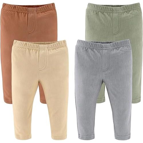 The Peanutshell Baby Boys or Girls Jeggings Set of 4, Soft Stretchy Pants, Leggings, Infant & Toddler Clothes, Neutral