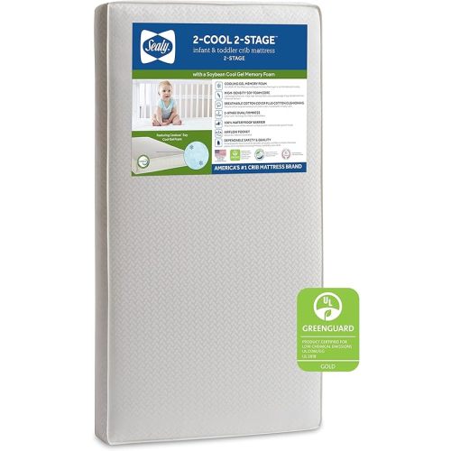 Sealy Baby 2 Cool 2 Stage Waterproof Crib Mattress plus Toddler Bed Fit, Premium Extra Firm Cooling Foam, Non Toxic, GREENGUARD Gold Certified, Safety & Quality Tested, Made in USA, 52'X28'