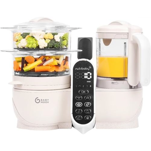 Babymoov Duo Meal Station 6-in-1: Multi-Speed Baby Food Maker, Steamer & Puree Blender, Baby Food Processor that Warms & Defrosts, Bottle Sterilizer (Nutritionist Approved), Mineral Beige