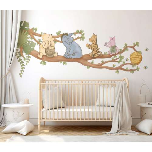 Classic Winnie The Pooh Wall Decal Vintage Winnie Wall Sticker Winnie On Tree Wall Mural Eeyore Wall Art Nursery Wall Decal Kid Wall Decal