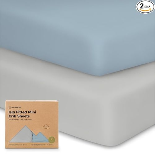 Pack and Play Sheets Fitted - 2-Pack Mini Crib Sheets for Pack N Play Mattress 38x26, Soft & Cozy, Neutral Toddler Playard Bedding, Snug Fitted Mini Baby Crib Mattress Cover Boy, Girl (Steel)