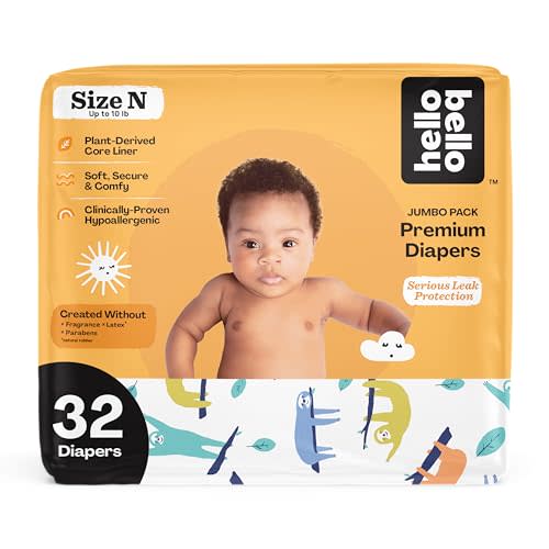 Hello Bello Premium Baby Diapers Size Newborn, 32 Count of Disposable, Extra-Absorbent, Hypoallergenic Baby Diapers with Snug and Comfort Fit, Sleepy Sloth