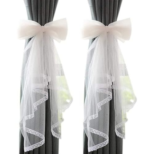 2 Pcs Lace Curtain Tiebacks Sweet Bowknot Curtain Holdbacks Buckles Nursery Home Decor, Ribbon Drape Holder Wedding Birthday Party Decoration for Home Decorative (White)