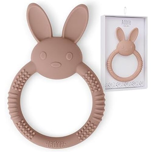 Silicone Baby Bunny Teething Toys - Silicone Teether Toys for Babies 0-6 Months - Cute Animal-Shaped Teething Relief, Easy to Clean Teething Ring - Newborn Essentials Must Have (Bunny/Mauve)