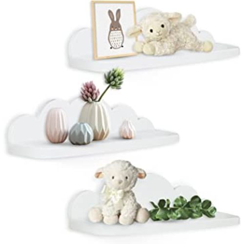 Veluckin Small Floating Shelves Mini Cloud Shelves Hanging Display Wall Shelf for Bathroom Livingroom Bedroom,3 Pack,with 2 Types of Installation,White