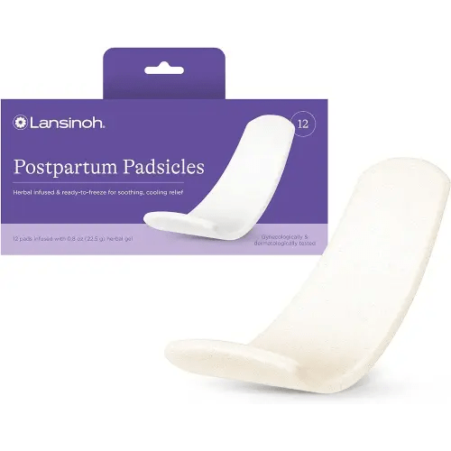 Lansinoh Postpartum Pads, Postpartum Essentials Padscicles, Perineal Ice Packs with Cooling and Comforting Aloe Vera, Witch Hazel Pads for Postpartum Care, 12 Count