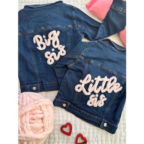 Big Sister Little Sister Denim Jacket Custom Embroidered Matching Jean Jackets Big Sis Little Sis embroidered Jacket Matching Sister Jackets