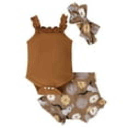 3Pcs Newborn Baby Girl Western Outfits Sleeveless Ribbed Knit Romper Cow Print Ruffle Shorts Headband Clothes Set