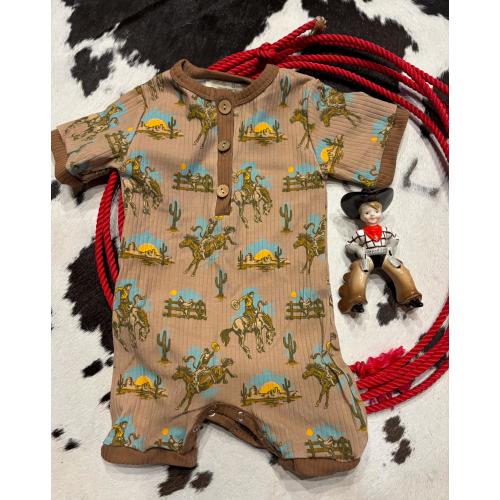 Cow kid Buckaroo Ranch Bronc Toddler Button Romper Horse Cowboy Western Ranch Rodeo