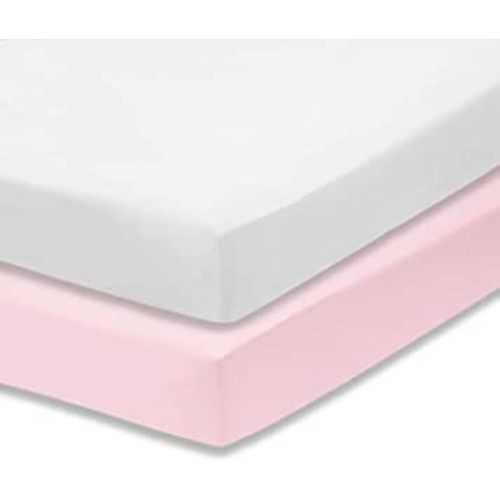 Everyday Kids 2-Pack Fitted Crib Sheets, 100% Soft Breathable Microfiber Baby Sheet, Fits Standard Size Crib Mattress 28in x 52in, Pink Nursery Sheet and White Nursery Sheet