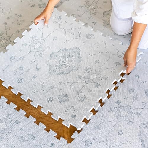 Baby Play Mat for Floor – 6x8ft Vintage Gray | Soft Non Toxic Premium EVA Foam Tiles for Tummy Time, Crawling & Playroom – Waterproof Interlocking Floor Mat for Babies & Toddlers Lillefolk (12 Tiles)
