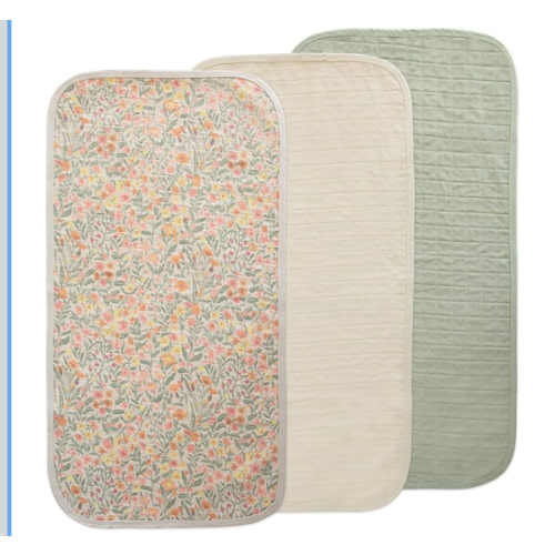 mushie Waterproof Changing Pad Liners | 100% Organic Cotton | Set of 3 (Pastel Blooms Combo)