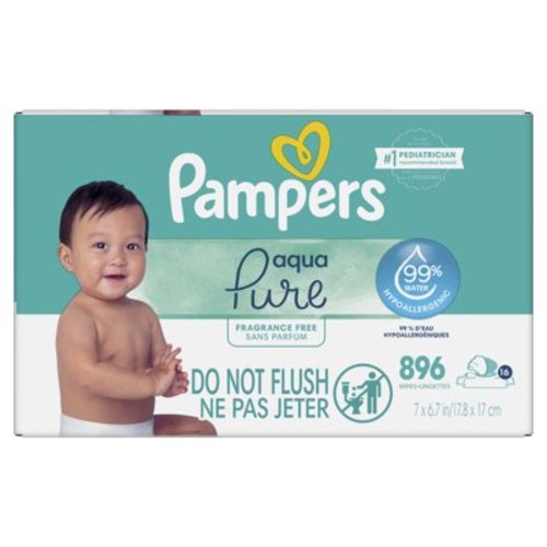 Free Shipping! Pampers Aqua Pure Baby Wipes, 99% water, Unscented, 16-Pack 896 Wipes (Select for More Options)