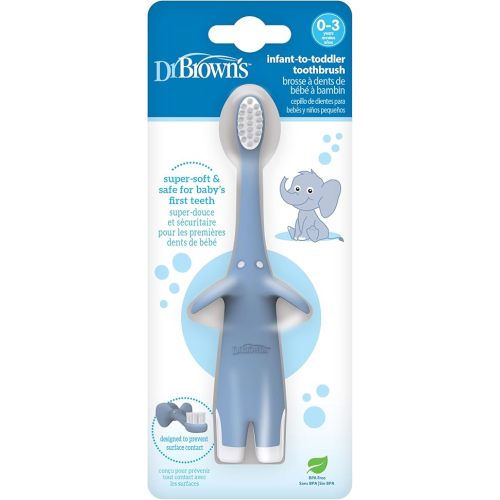 Dr. Brown's Infant-to-Toddler Training Toothbrush, Soft for Baby's First Teeth, Blue Elephant, 0-3 Years