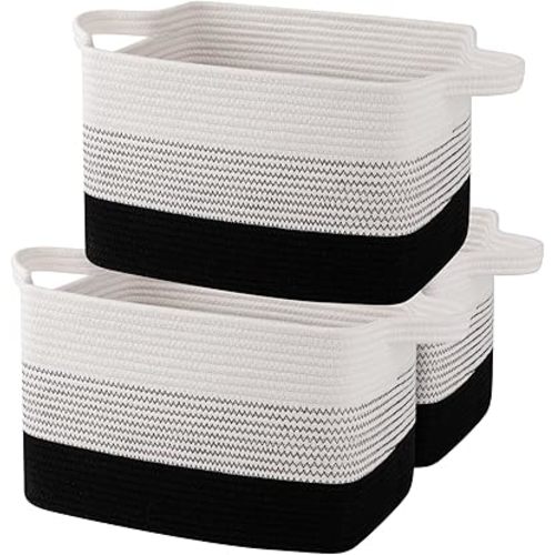 OIAHOMY Storage Basket, Woven Baskets for Storage, Cotton Rope Basket for toys,Towel Baskets for Bathroom - Pack of 3, Gradient Dark