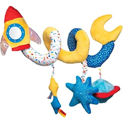 Manhattan Toy Space Themed Rocket Soft Baby Travel Spiral with Baby-Safe Mirror, Elastic Pull Cord & Rattle Chime