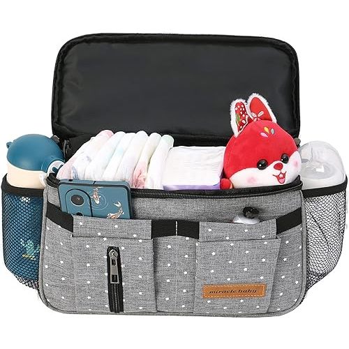 Miracle Baby Stroller Organizer Bag for Mom,Universal Stroller Storage Caddy Diaper Bag- Compatible with Most Stroller - Multifunctional Larg(Grey Star)