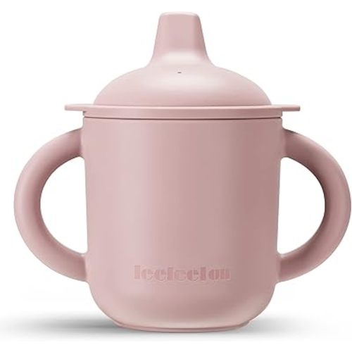 Leeleelon® Silicone Sippy Cup for Baby, 100% Leak-Proof Sippy Cups for Toddler with Handles, Soft Spout Sippy Cup for Infants, 6+ Months, 6oz/180ml, Platinum Silicone (Pink)