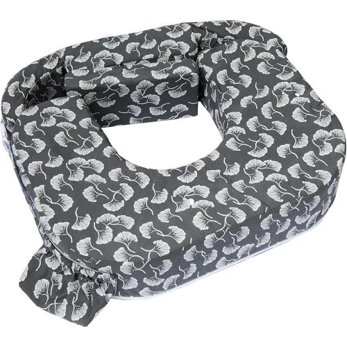 My Brest Friend Twin Nursing Pillow - Enhanced Comfort with Slipcover - Ergonomic Breastfeeding Pillow for Ultimate Support - Adjustable Nursing Pillow with Handy Side Pocket, Grey/Wht Flwg Fans
