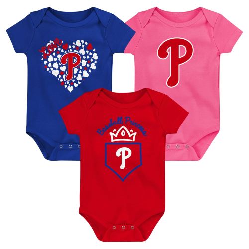 Infant Philadelphia Phillies Fanatics Red/Royal/Pink Three-Pack Home Run Bodysuit Set